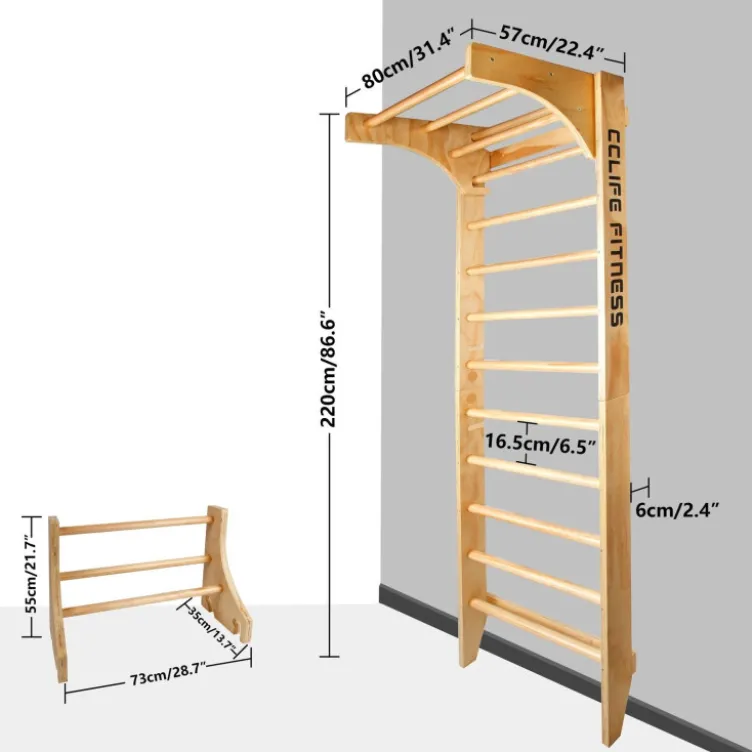 Espalier de gymnastique et musculation en bois massif avec barre de traction intégrée - Capacité de charge 100 kg