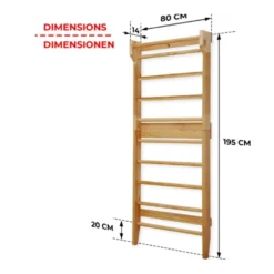 Espalier de musculation en bois de pin massif 80 x 195 x 14 cm - Capacité de charge 100 kg