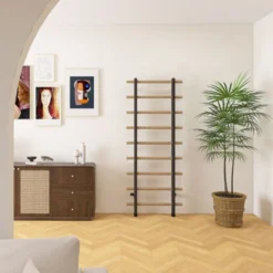 Espalier en bois et métal à fixation murale pour entraînements fonctionnels -199 x 80 cm avec barres à dips et barre de traction