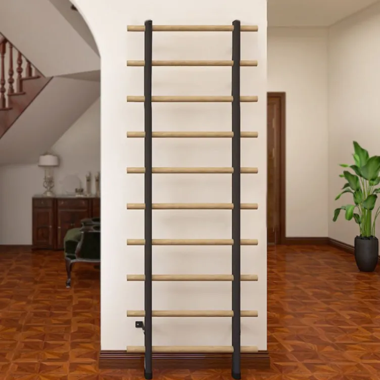 Espalier à fixation murale 220 x 80 cm avec barre de traction fixe et barres à dips - Conception en bois de hêtre et métal