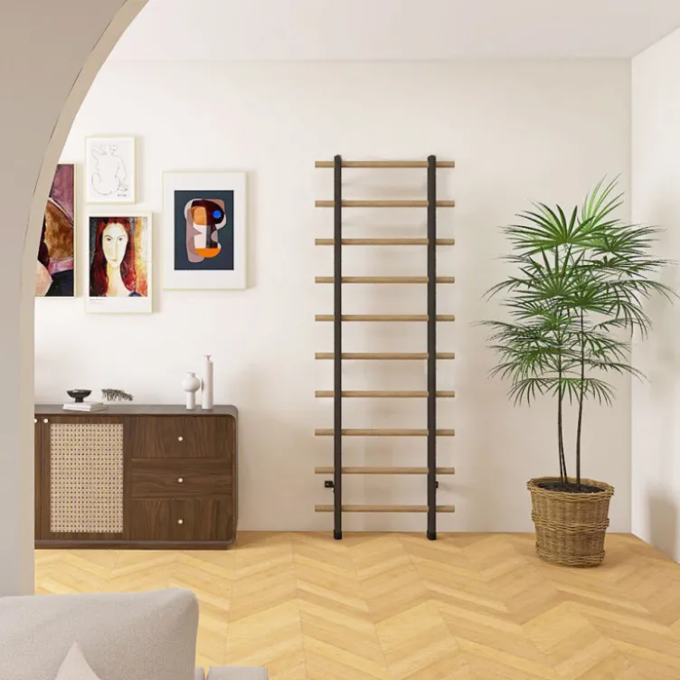 Espalier à fixation murale 220 x 80 cm avec barre de traction fixe et barres à dips - Conception en bois de hêtre et métal