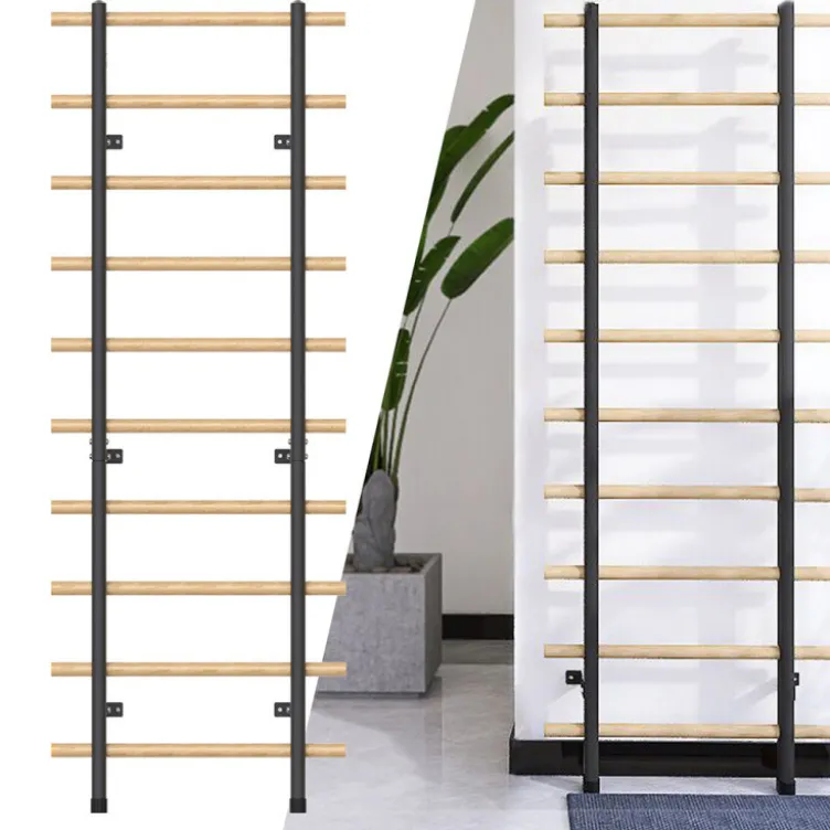 Espalier à fixation murale 220 x 80 cm avec barre de traction fixe et barres à dips - Conception en bois de hêtre et métal