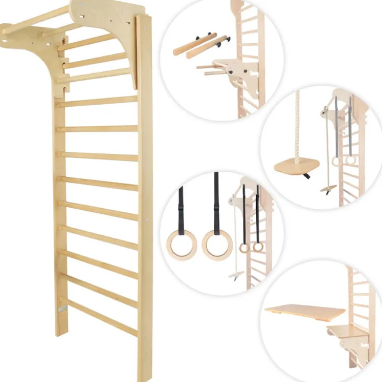 Espaliers d'intérieur en bois avec accessoires de musculation - 190 x 65 cm