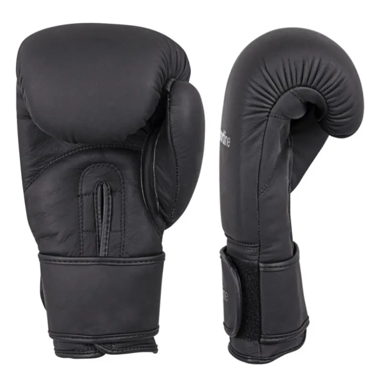 Gants de boxe en cuir pour entrainement de boxe et de kick boxing en homegym - Noir