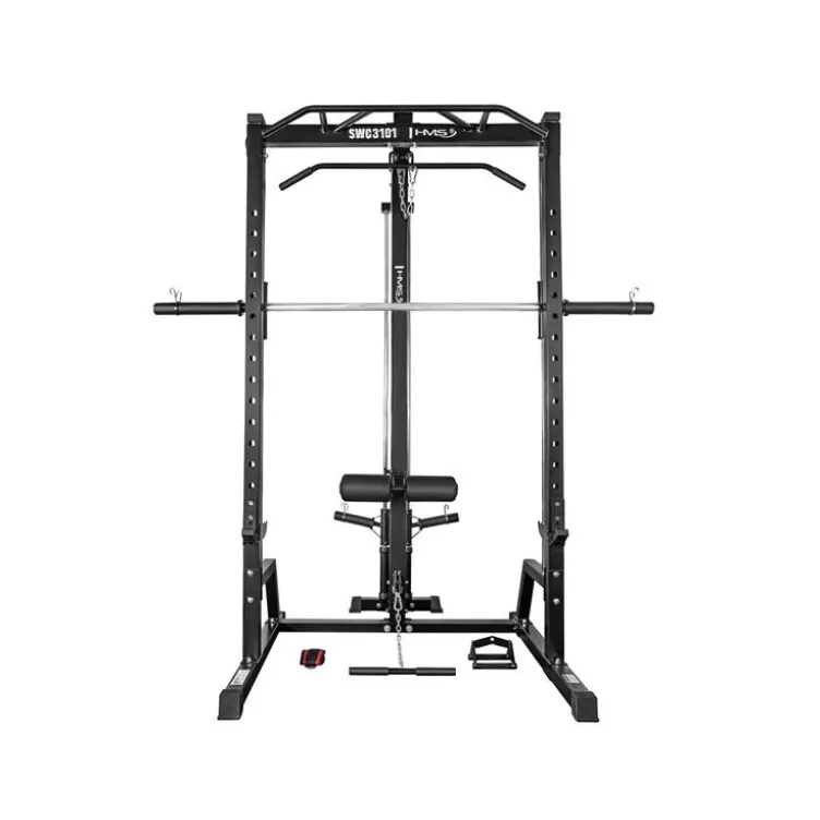 Half rack avec barre guidée et poulie haute et basse à charge libre - Capacité de charge 136 kg