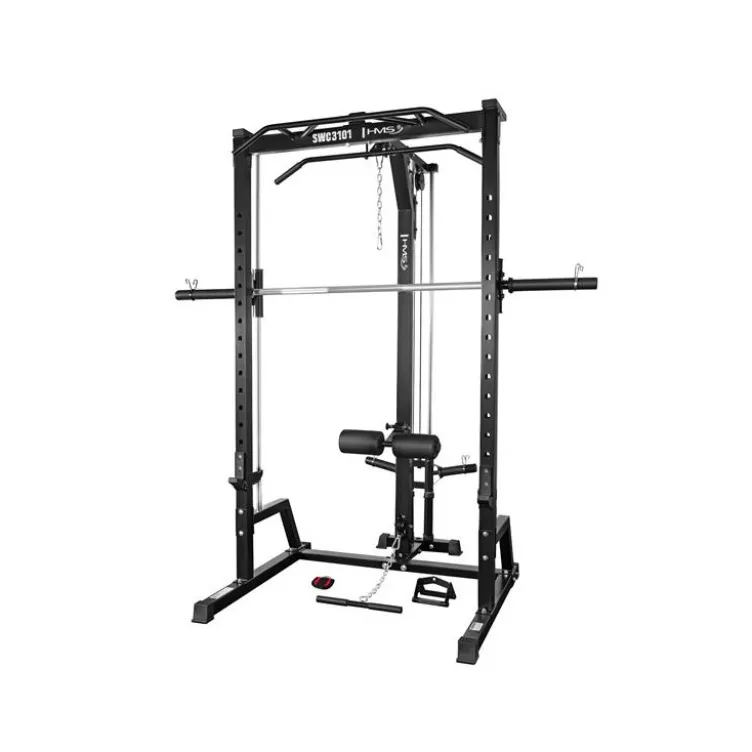 Half rack avec barre guidée et poulie haute et basse à charge libre - Capacité de charge 136 kg