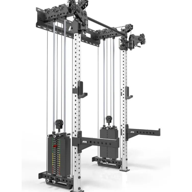 Half rack à fixation murale avec double colonne de poids de 90 kg et système à poulie pivotant ATX