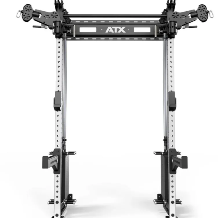 Half rack à fixation murale avec double colonne de poids de 90 kg et système à poulie pivotant ATX