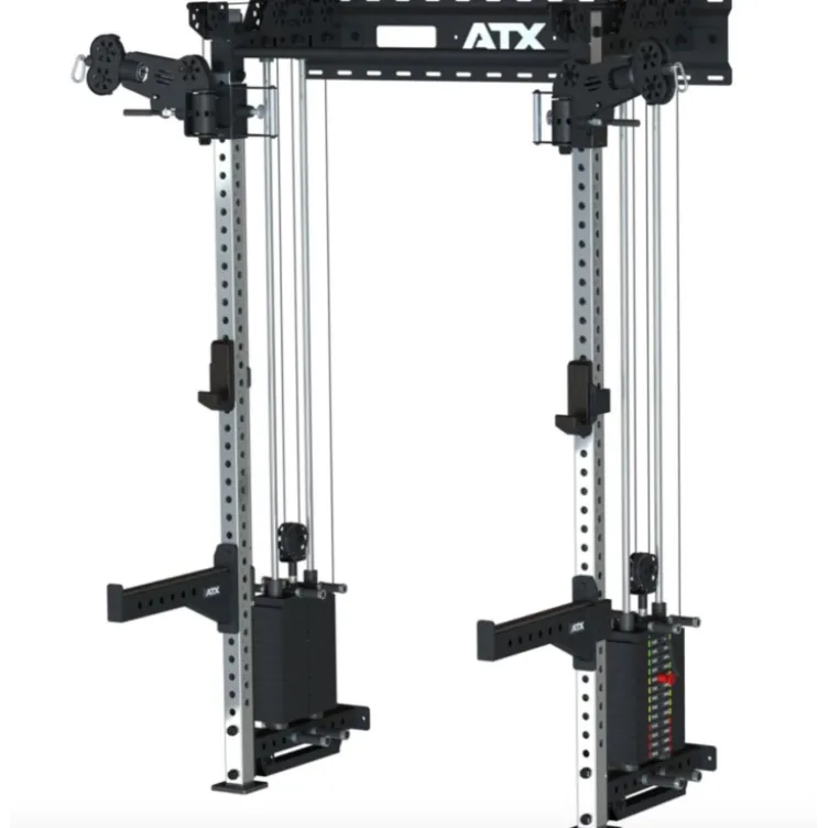 Half rack à fixation murale avec double colonne de poids de 90 kg et système à poulie pivotant ATX