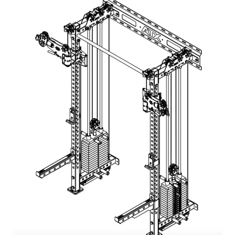 Half rack à fixation murale avec double colonne de poids de 90 kg et système à poulie pivotant ATX