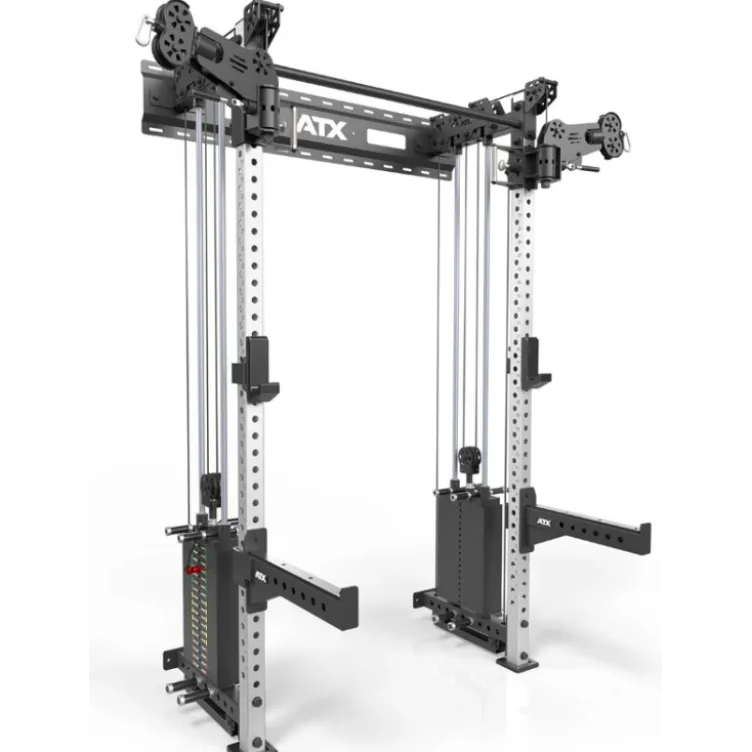 Half rack à fixation murale avec double colonne de poids de 90 kg et système à poulie pivotant ATX