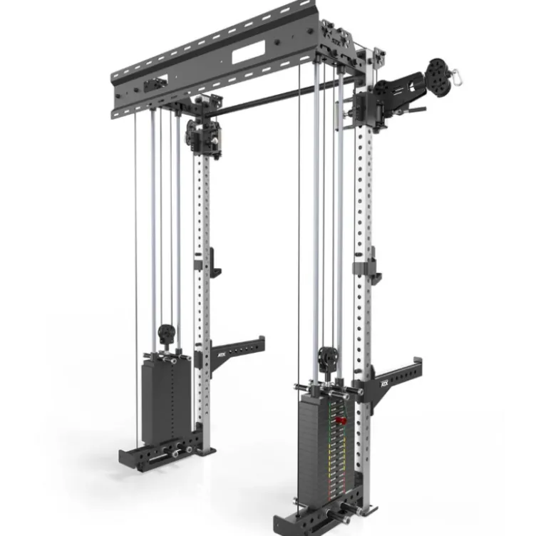 Half rack à fixation murale avec double colonne de poids de 90 kg et système à poulie pivotant ATX