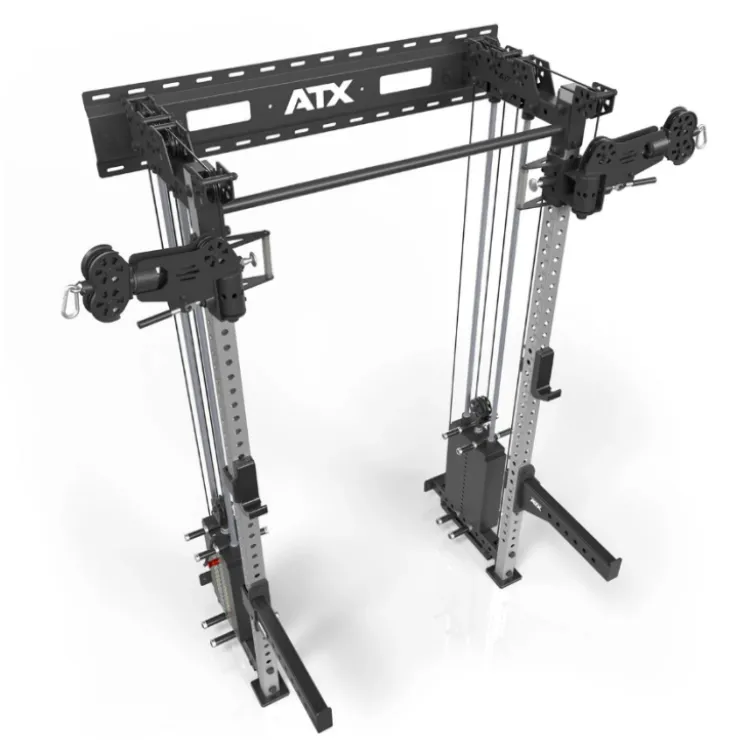 Half rack à fixation murale avec double colonne de poids de 90 kg et système à poulie pivotant ATX