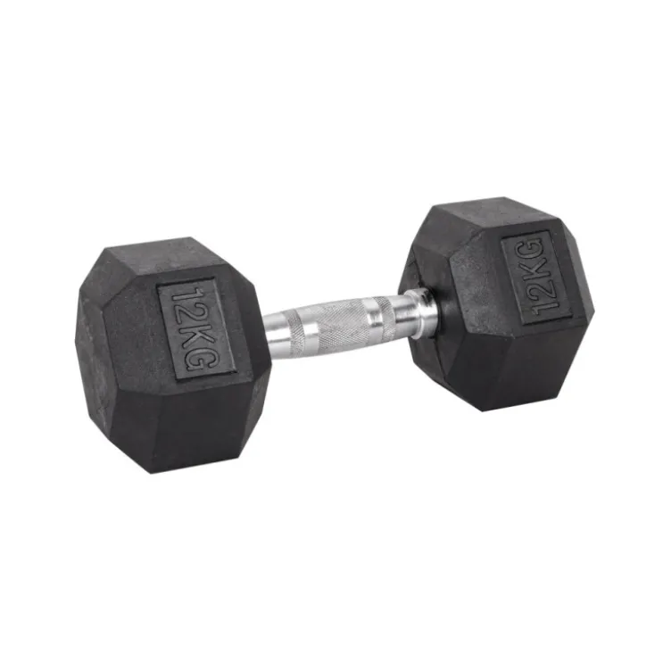 Haltère de musculation hexagonal en caoutchouc à l'unité de 3 kg à 40 kg pour entraînement complet