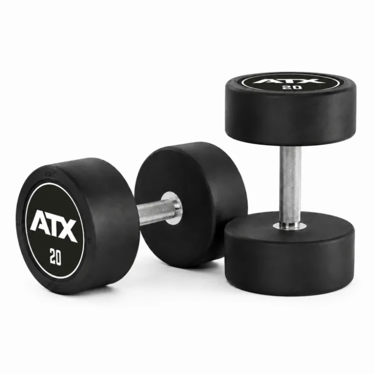 Haltères de musculation design ATX de 2,5 à 60 kg conception en acier caoutchouté avec poignée à moletage médium