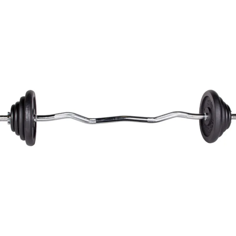 Jeu complet avec barre de musculation EZ de diamètre standard et 45 kg de poids - Training biceps