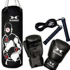 Kit de boxe avec gants de boxe et sac avec zones de frappe chiffrée