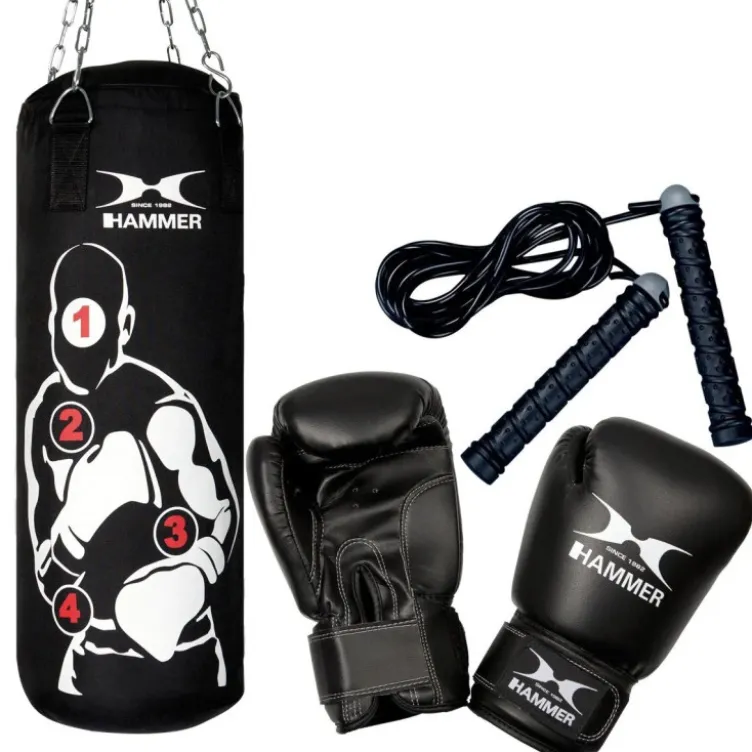 Kit de boxe avec gants de boxe et sac avec zones de frappe chiffrée