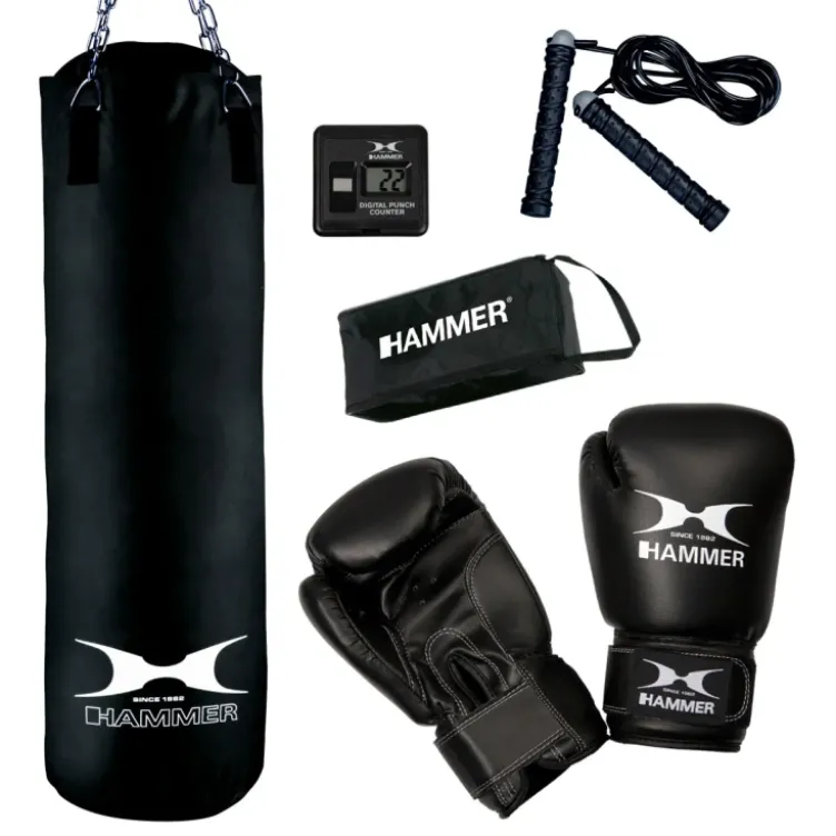 Kit de boxe professionnel - ensemble d'équipement adulte - sac de frappe noir en nylon