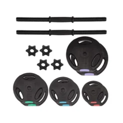 Kit de musculation avec haltères et disques de poids d'un total de 42 kg et écrous de fixation