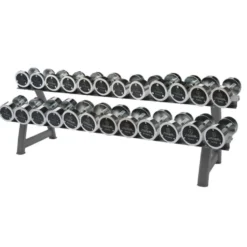 Kit d'haltères chromés de 2,5 à 30 kg avec support de stockage horizontal - 12 paires d'haltères Titanium Strength CHD30