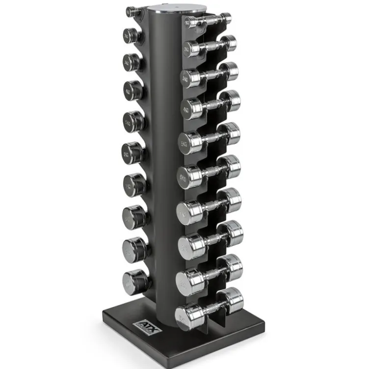 Kit d'haltères chromés 1 à 10 kg avec colonne de rangement pour 10 paires d'haltères - ATX