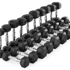 Kit d'haltères complet hexagonaux de 1 kg à 10 kg avec poignées chromées moletées ATX