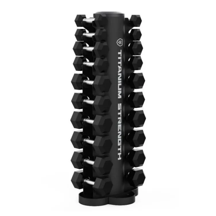 kit d'haltères complet - 10 paires d'haltères hexagonaux en caoutchouc de 1 à 10 kg avec rack de stockage vertical TH10 Titanium
