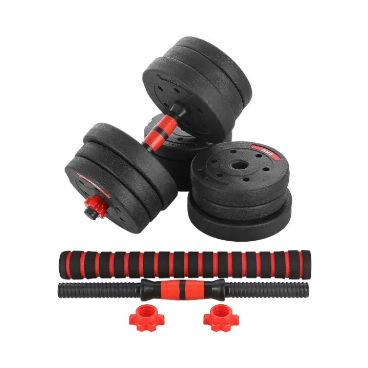 Kit d'haltères de musculation 20 KG pour homegym avec 2 barres courtes et 1 barre de connexion