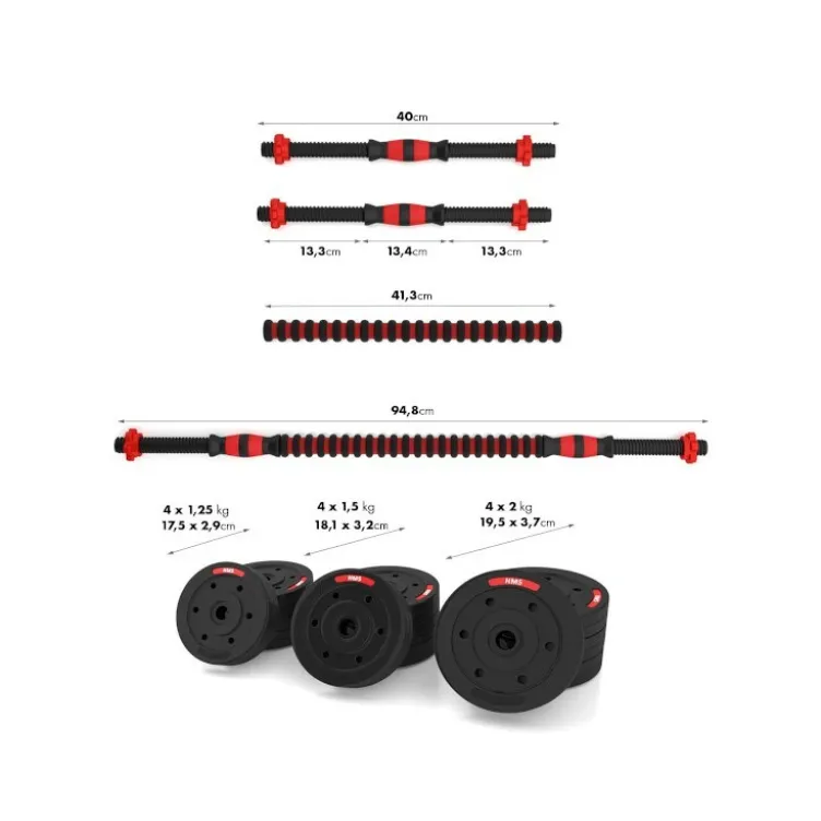 Kit d'haltères de musculation 20 KG pour homegym avec 2 barres courtes et 1 barre de connexion