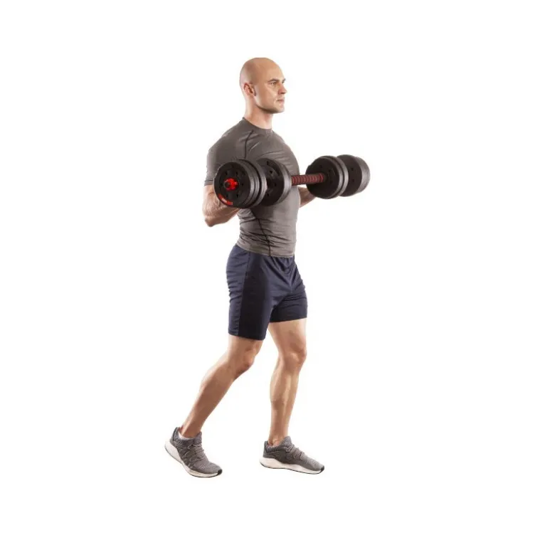Kit d'haltères de musculation 20 KG pour homegym avec 2 barres courtes et 1 barre de connexion