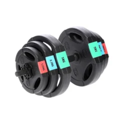 Kit d'haltères et barre longue avec 16 disques de poids pour un total de 57,5 KG