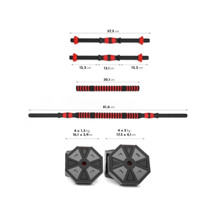 Kit spécial home-gym haltères 15 kg avec 2 barre extensible