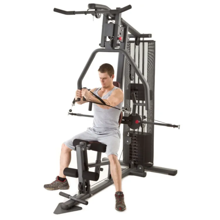 Machine de fitness et musculation à domicile multi-poste avec colonne de poids 91 kg et poulie haute / basse