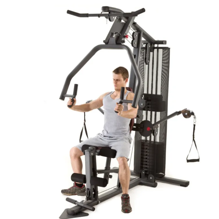 Machine de fitness et musculation à domicile multi-poste avec colonne de poids 91 kg et poulie haute / basse