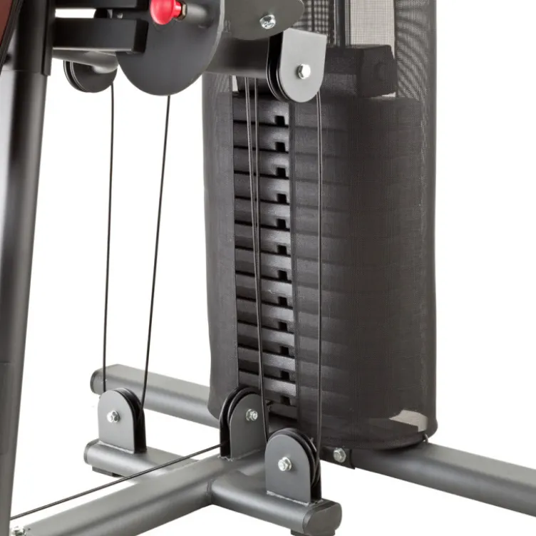 Machine de fitness et musculation à domicile multi-poste avec colonne de poids 91 kg et poulie haute / basse