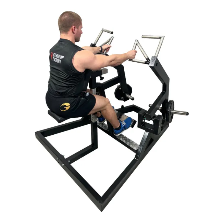 Machine de Row Assis professionnelle - Rowing dorsaux à charges libre avec supports pour disques olympiques