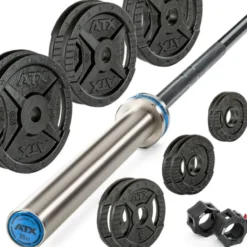 Pack ATX - Barre de musculation olympique 220 cm chromée avec colliers de serrage et 107.5 kg de poids