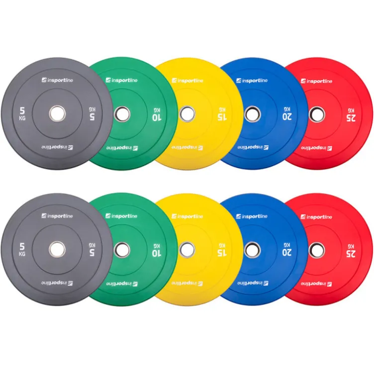 Pack de 150 kg de disques de poids bumper plates en caoutchouc de 5 à 25 kg avec code couleur