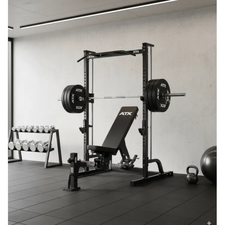 Pack de musculation ATX avec station multipresse et banc de musculation réglable - Set de disques de poids 125 kg inclus