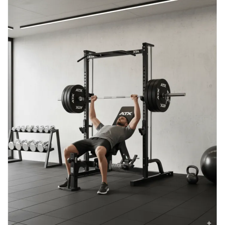 Pack de musculation ATX avec station multipresse et banc de musculation réglable - Set de disques de poids 125 kg inclus