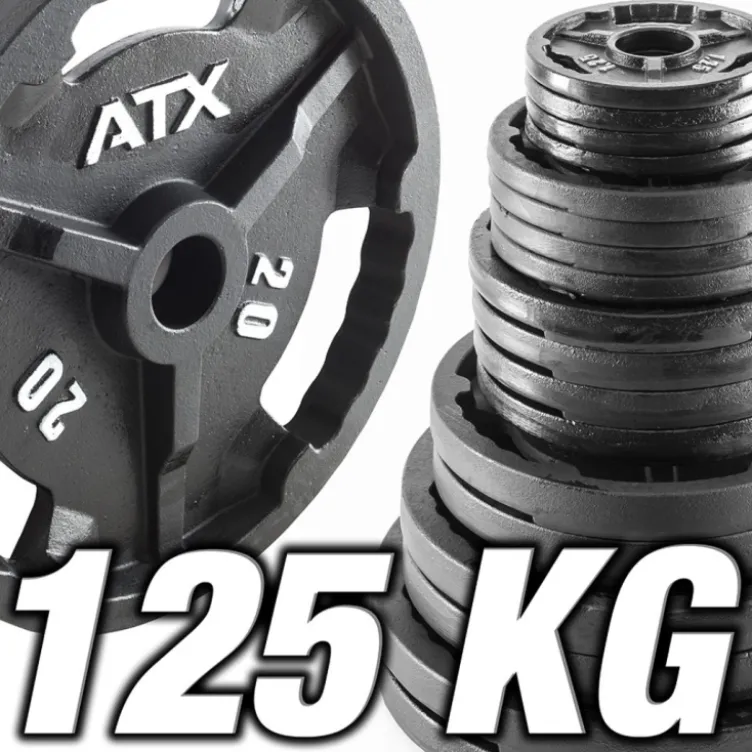 Pack de musculation ATX avec station multipresse et banc de musculation réglable - Set de disques de poids 125 kg inclus