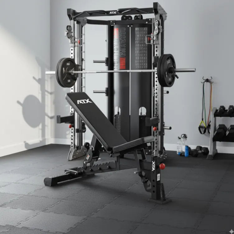 Pack home gym ATX avec station multigym GMX et banc multi-réglable - 80 de poids olympiques avec barre 220 cm