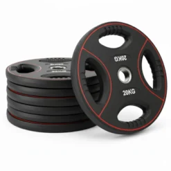 Pack 100 kg de disques de poids standards en polyuréthane avec 4 poignées