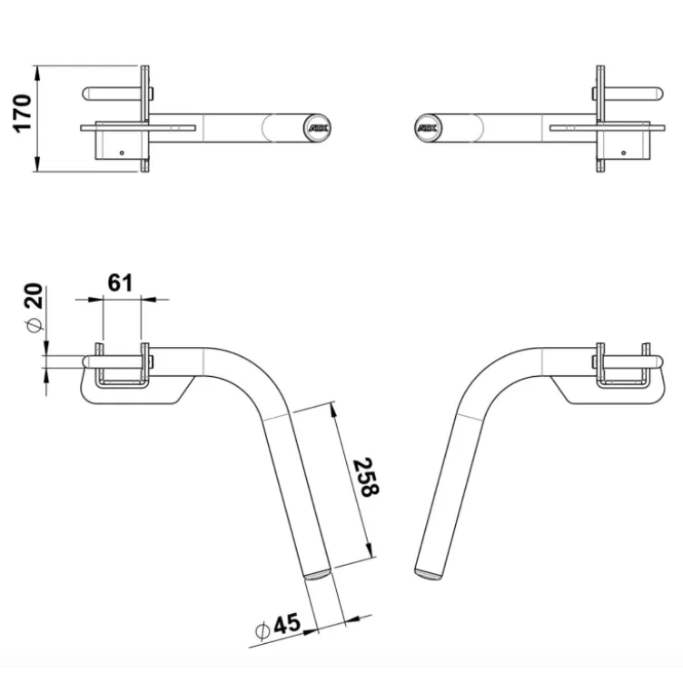 Paire de barres à dips ATXpour racks et cages à squat série 600 à capacité de charge 250 kg - Diamètre de 45 mm