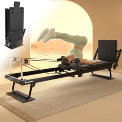 Pilates reformer pliable avec système de double résistance max 75 kg et planche de saut - Plateforme coulissante silencieuse