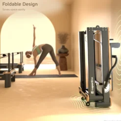 Pilates reformer pliable avec système de résistance à ressorts réglable jusqu'à 79 kg - Appuie-épaules amovibles