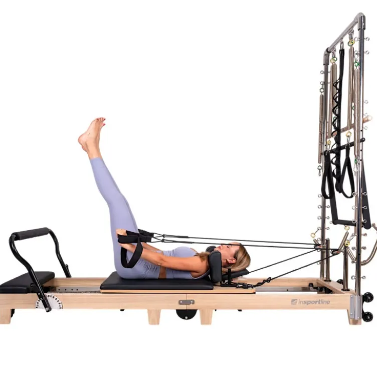 Pilates Reformer professionnel pliable en bois de chêne massif avec réglages multiples et résistance à ressorts
