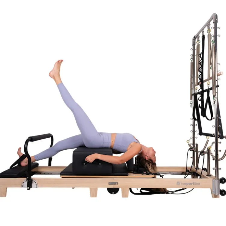 Pilates Reformer professionnel pliable en bois de chêne massif avec réglages multiples et résistance à ressorts