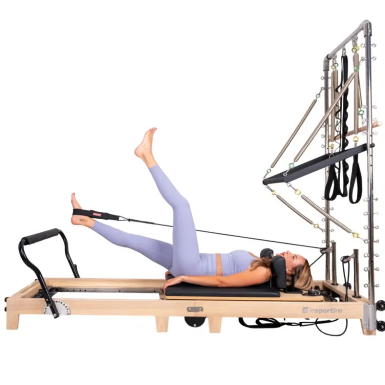Pilates Reformer professionnel pliable en bois de chêne massif avec réglages multiples et résistance à ressorts
